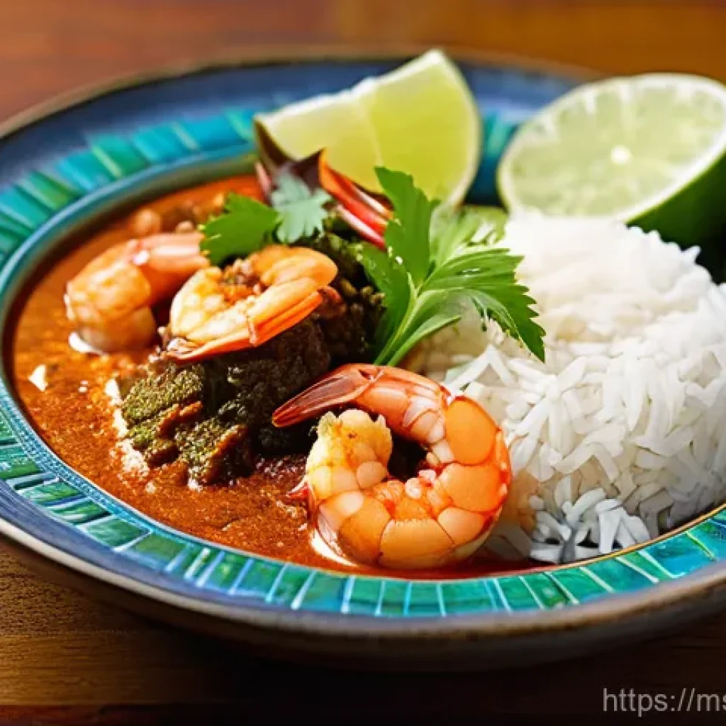소스와 조합한 훈제 요리 - **Prompt:** A vibrant and inviting close-up shot of a traditional Malaysian meal featuring Daging Sa...