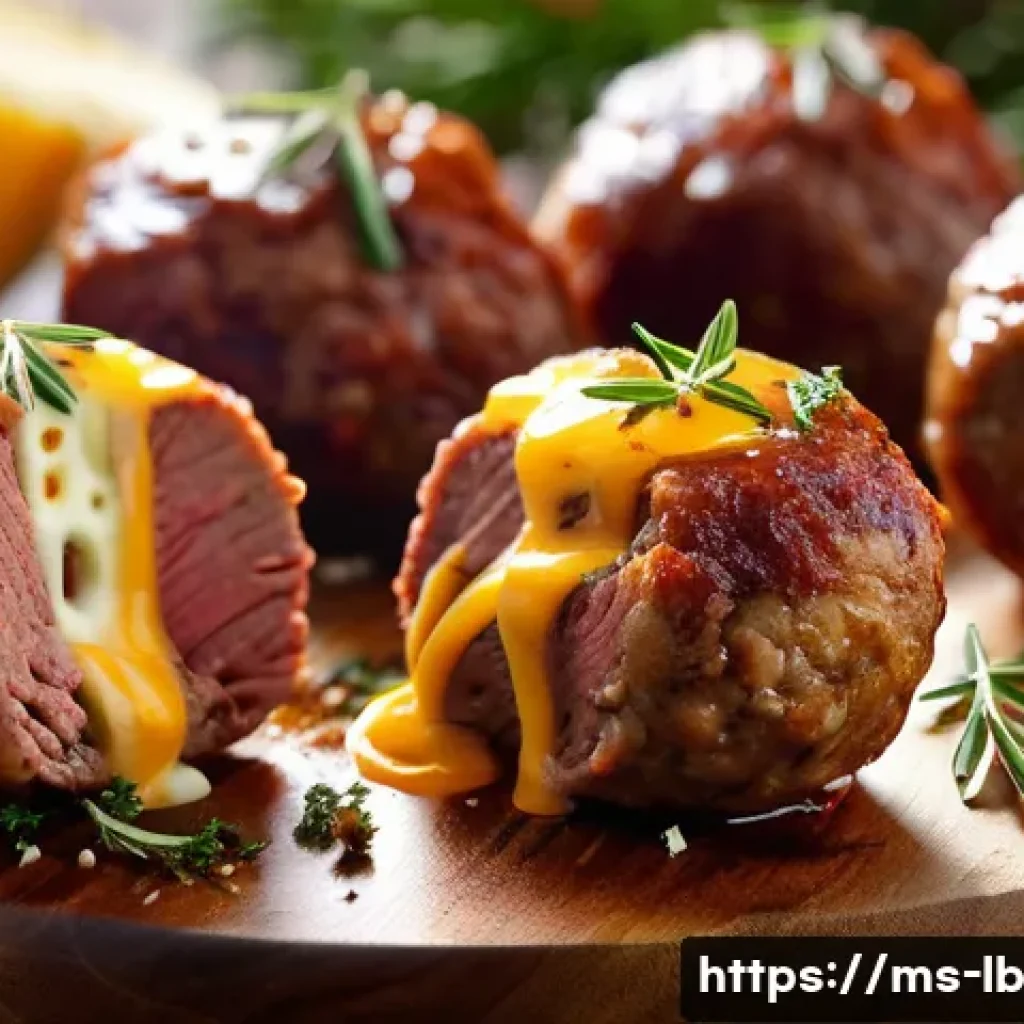 훈제 기법으로 만드는 고기 치즈볼 - A close-up, high-resolution image of perfectly smoked meat and cheese balls, showcasing juicy, tende...